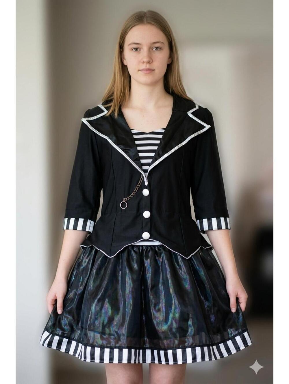 Alice in Wonderland Mad Hatter Costume Large Black/White Dress Halloween Cosplay